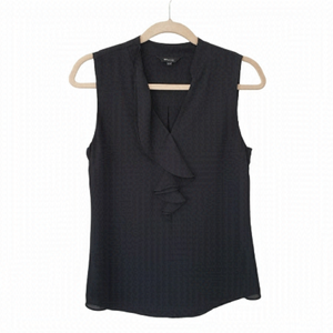 RW&CO Black Ruffled Front Top Silky Crepe Sleeveless